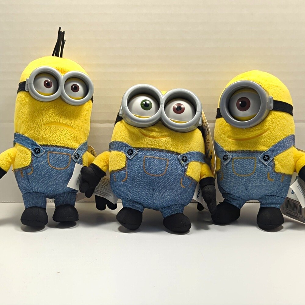 Minions Bob,Stuart & Kevin Yellow Plush Toys Soft Stuffed Doll "New With Tags"